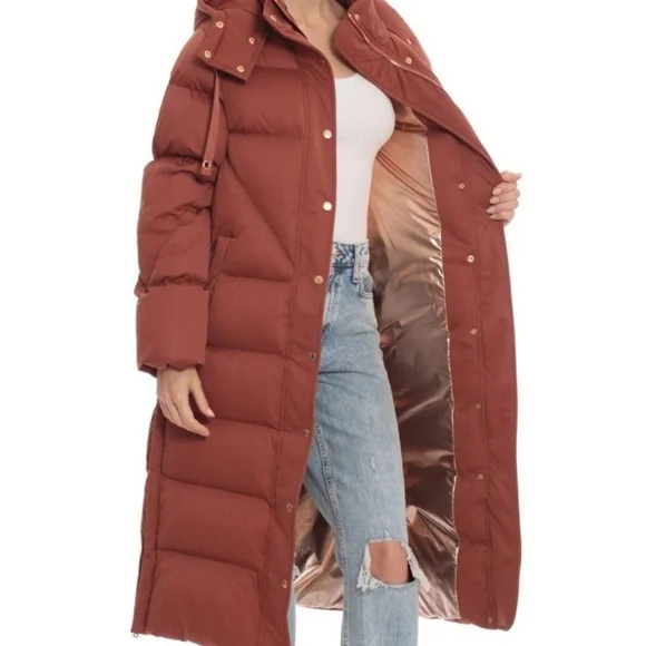 Avec Les Filles Rust Ultra Long Maxi Water Repellent Coat Rose Gold Hardware - Picture 4 of 9